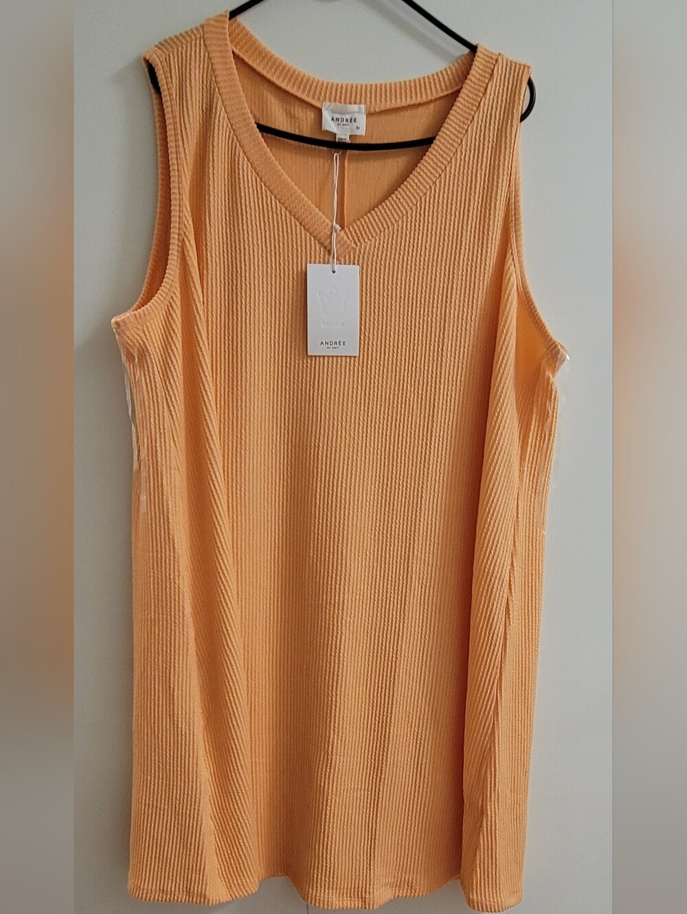 ANDRÉE BY UNIT Ribbed V-Neck Sleeveless Dress in Peachy Orange Size 3xl